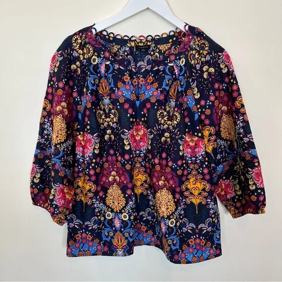 Talbots Blouse Womens Medium Multicolor Floral Top 3/4 Balloon Sleeve Boho - Picture 1 of 5